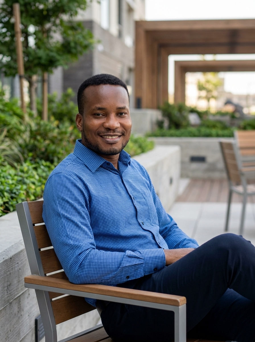 Amb. John Ifeanyi Amos in modern outdoor architectural framing